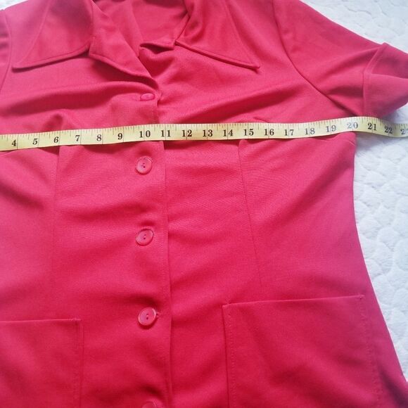 Vintage 70s button down shirt blouse red pockets - Picture 6 of 8